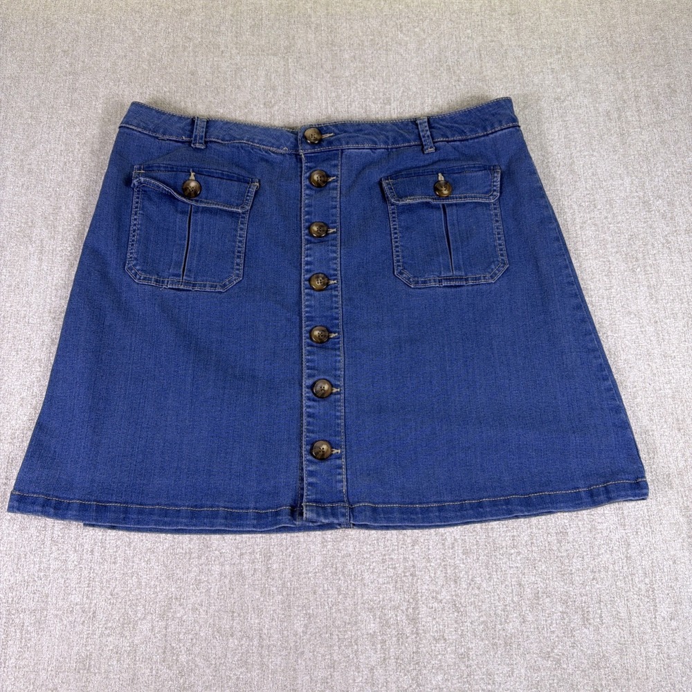 Democracy Denim Skirt Women's Size 16 Blue  Button Down Skirt Pockets Camp Hike